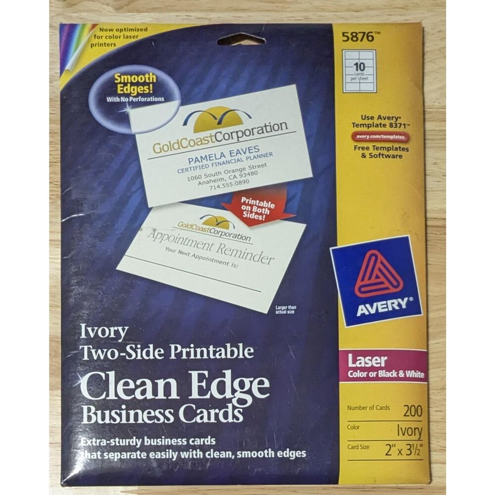 Avery 5876 Ivory Clean Edge Laser Business Card Stock 2x3.5 Two-Side Sheets